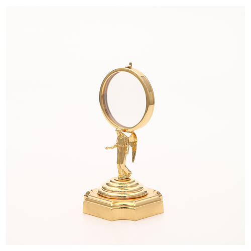 Chapel Monstrance in gold-plated brass with angel 18cm 6