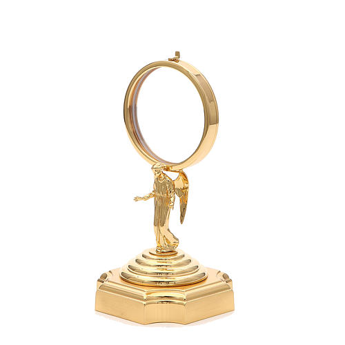 Chapel Monstrance in gold-plated brass with angel 18cm 3