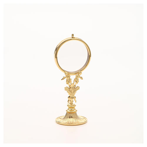 Chapel Monstrance in gold-plated brass with angels and ears of wheat 5