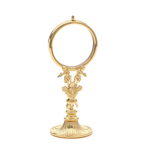Chapel Monstrance in gold-plated brass with angels and ears of wheat 1