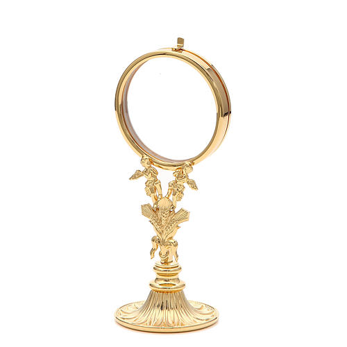 Chapel Monstrance in gold-plated brass with angels and ears of wheat 3