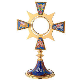 Monstrance in brass and resin, Four Evangelists, IHS