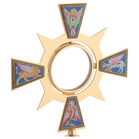 Monstrance in brass and resin, Four Evangelists, IHS