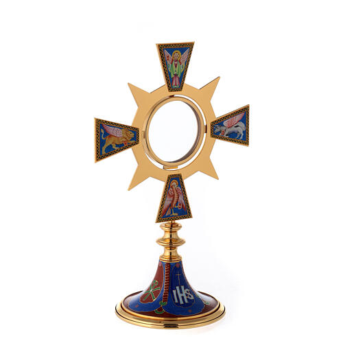 Monstrance in brass and resin, Four Evangelists, IHS 5