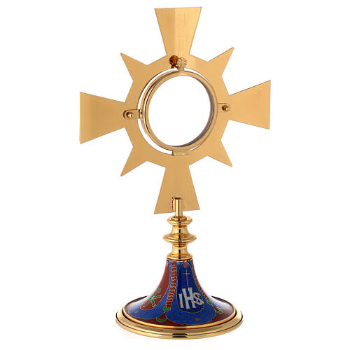 Monstrance in brass and resin, Four Evangelists, IHS 6