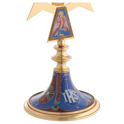 Monstrance in brass and resin, Four Evangelists, IHS 3