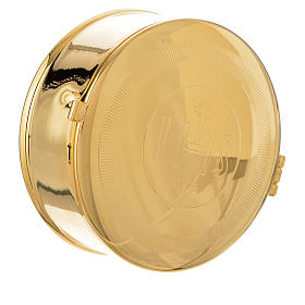 Hostiendosen und Hostienbehälter: Hostiendose IHS Symbol Messing mit Lunula 9cm