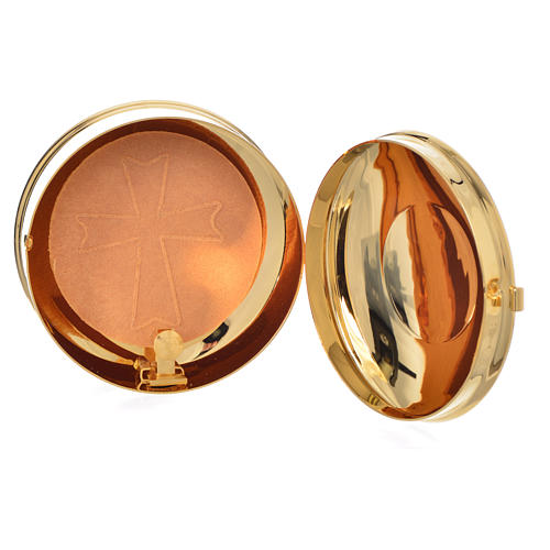 Caja para hostia Latón dorado IHS diám 9 cm con luneta 4