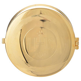 Custodes à hosties: Custode dorée à hostie IHS diamètre 9 cm Custodes à hosties: Custode dorée à hostie IHS diamètre 9 cm