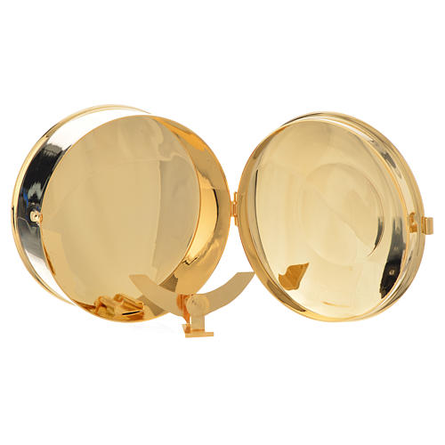 Teca portaostie ottone dorato IHS diam 9 cm con lunetta 3