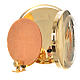 Caixa de hóstia latão dourado IHS diâmetro 9 cm com luneta s6