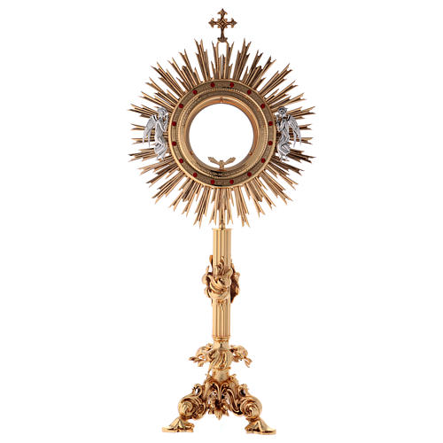 Monstrance for Magna host in brass with red stones H80cm 1