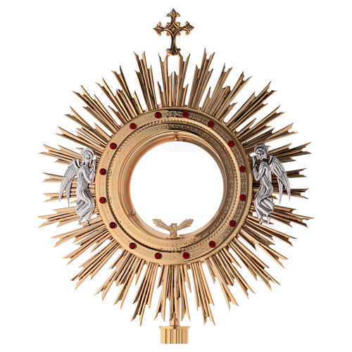 Monstrance for Magna host in brass with red stones H80cm 2