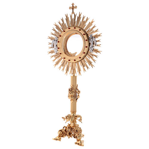 Monstrance for Magna host in brass with red stones H80cm 4