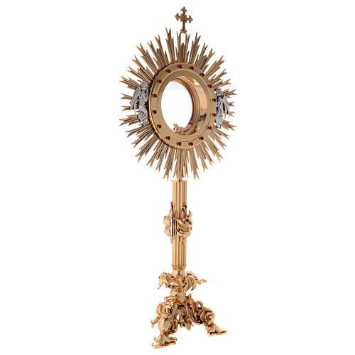 Monstrance for Magna host in brass with red stones H80cm 6