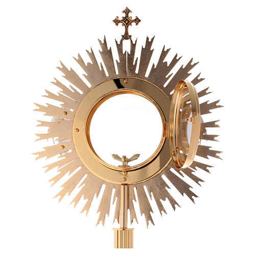 Monstrance for Magna host in brass with red stones H80cm 8