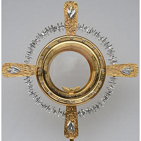 Monstrance for Magna host in brass with white stones H75cm