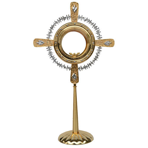 Monstrance for Magna host in brass with white stones H75cm 1