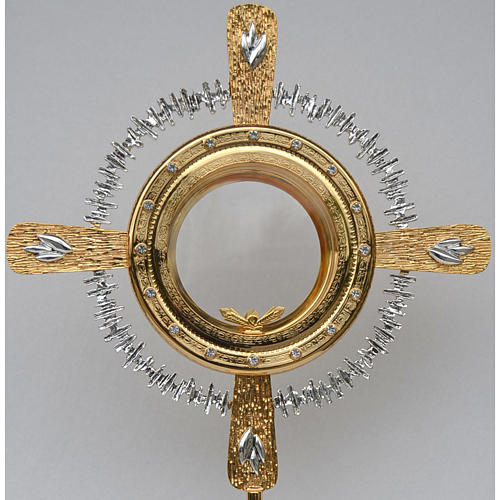 Monstrance for Magna host in brass with white stones H75cm 2