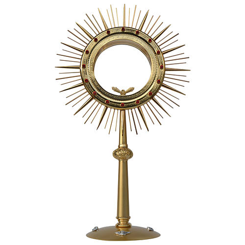 Monstrance for Magna host in golden brass with red stones 1