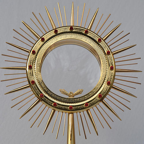 Monstrance for Magna host in golden brass with red stones 2