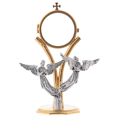Exposition monstrance, 22cm in brass with silver angels 1