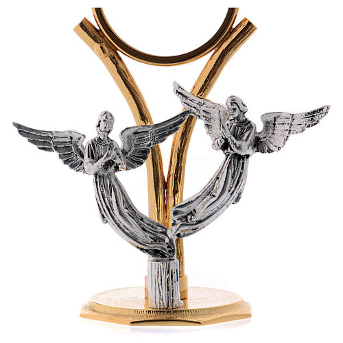 Exposition monstrance, 22cm in brass with silver angels 2