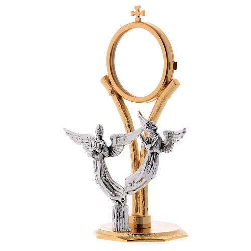 Exposition monstrance, 22cm in brass with silver angels 3