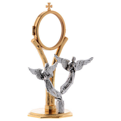 Exposition monstrance, 22cm in brass with silver angels 4