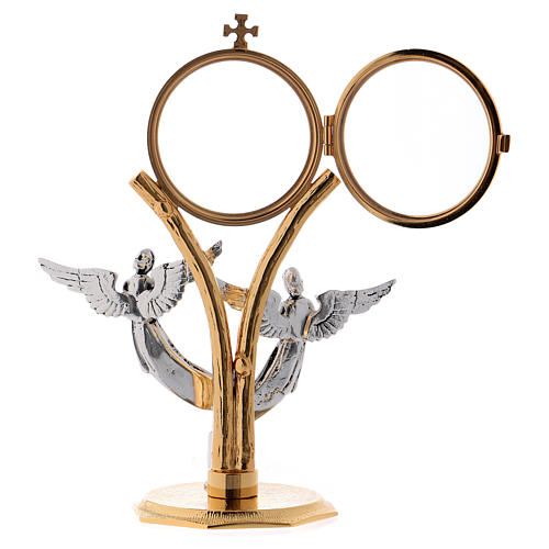 Exposition monstrance, 22cm in brass with silver angels 5