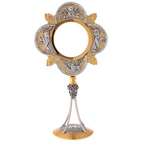 Casted monstrance, gold plated brass, diam. 11 cm