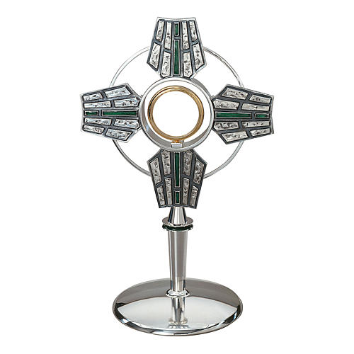 Molina ostensory modern style with green decorated beams in silver brass 1