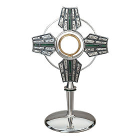Ostensoir Molina style moderne bras croix décoration verte laiton argenté