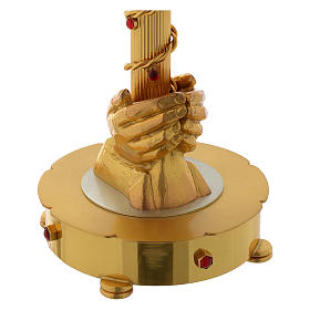 Ostensory for altar bread in two tones with hands and stones in brass 75 cm