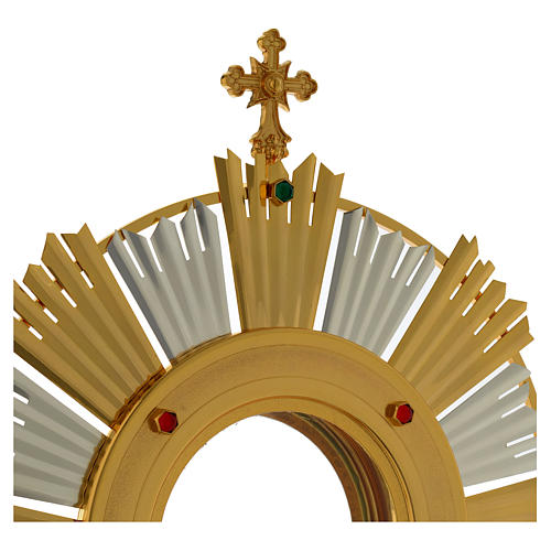 Ostensory for altar bread in two tones with hands and stones in brass 75 cm 4