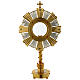 Ostensory for altar bread in two tones with hands and stones in brass 75 cm s1