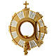 Ostensory for altar bread in two tones with hands and stones in brass 75 cm s7