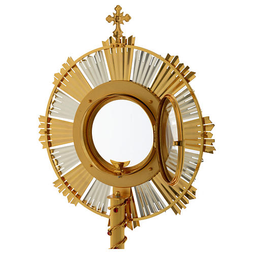 Monstrance in two tones with hands and stones 29.5 inc 7