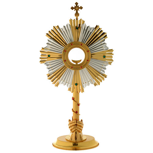 Monstrance in two tones with hands and stones 25.5 inches 1