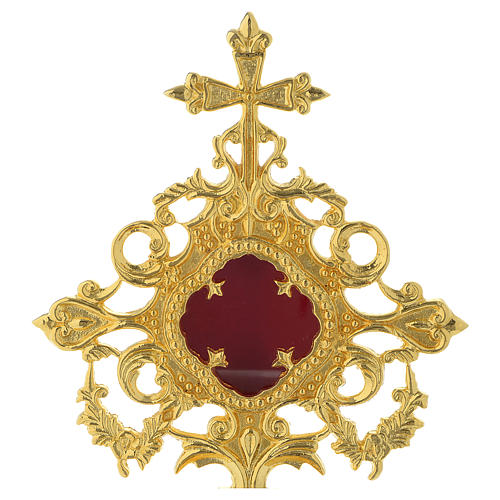 Reliquiar mit Kreuz vergoldeten Messing 25cm 2