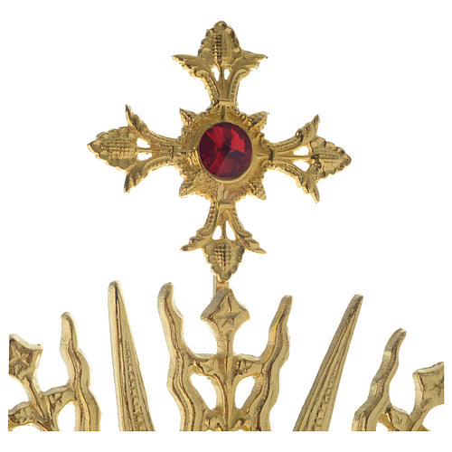 Monstrance in golden brass with red stone on cross 70 cm 4