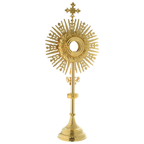 Monstrance in golden brass with red stone on cross 70 cm 6