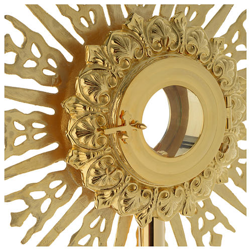 Monstrance in golden brass with red stone on cross 70 cm 7