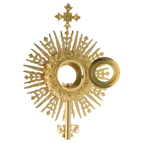 Monstrance in golden brass with red stone on cross 70 cm 8