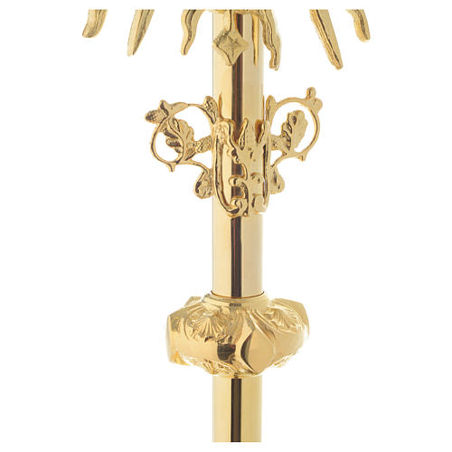 Monstrance in golden brass with red stone on cross 70 cm 9