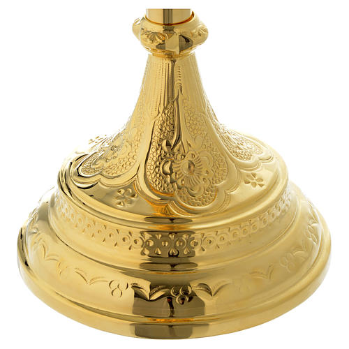 Monstrance in golden brass with red stone on cross 70 cm 10