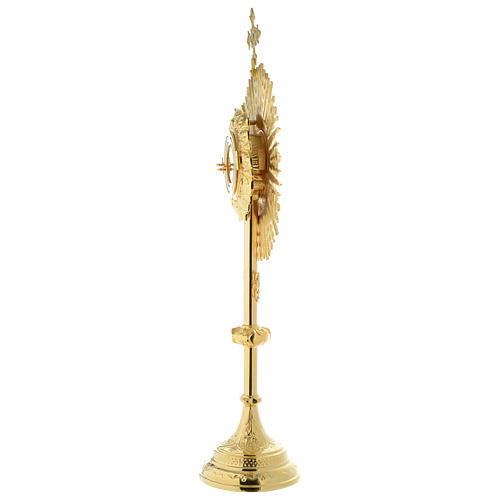Monstrance in golden brass with red stone on cross 70 cm 11
