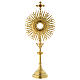 Monstrance in golden brass with red stone on cross 70 cm s1