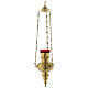 Hanging sanctuary lamp with leaf motif in golden brass 60 cm s1