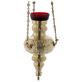 Hanging lamp with leaves decoration in golden brass 70 cm